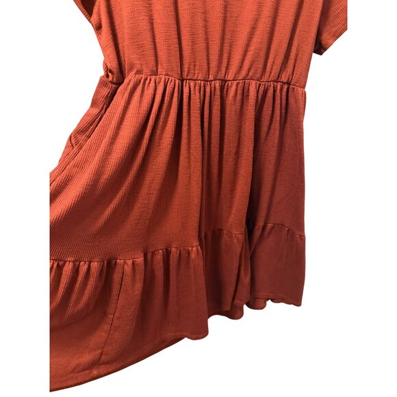 Torrid Rust Orange Ribbed Tiered V-Neck Dress Size 2X Short Sleeve Casual Dress - Picture 12 of 12